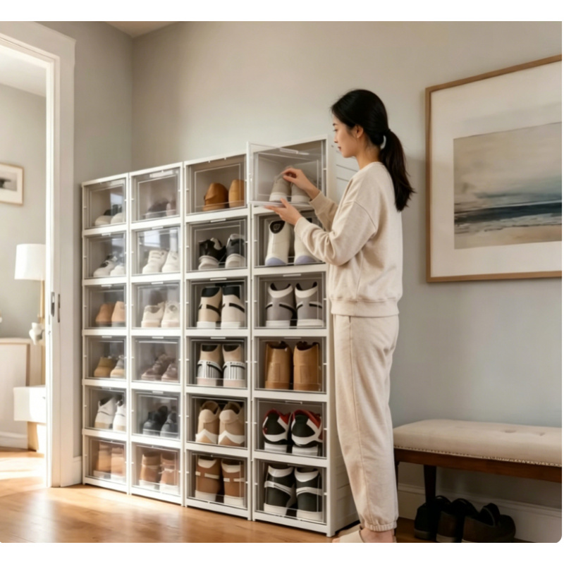 Shoe Box Display - Foldable Stackable Transparent 6 Layers Shoe